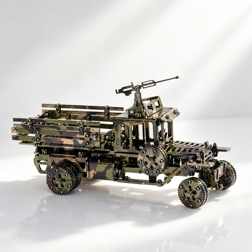 Camión Militar Camuflaje Mecánico Metal 3D