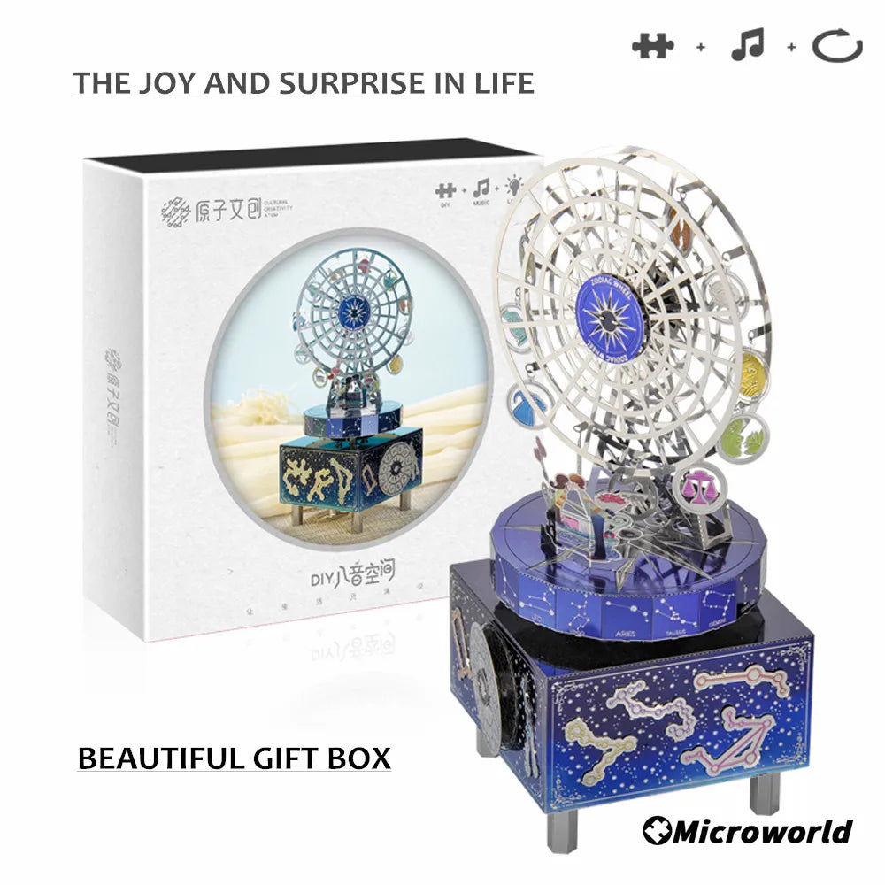 Microworld rompecabezas 3D regalo constelación amor tema caja de música giratoria Kits DIY rompecabezas