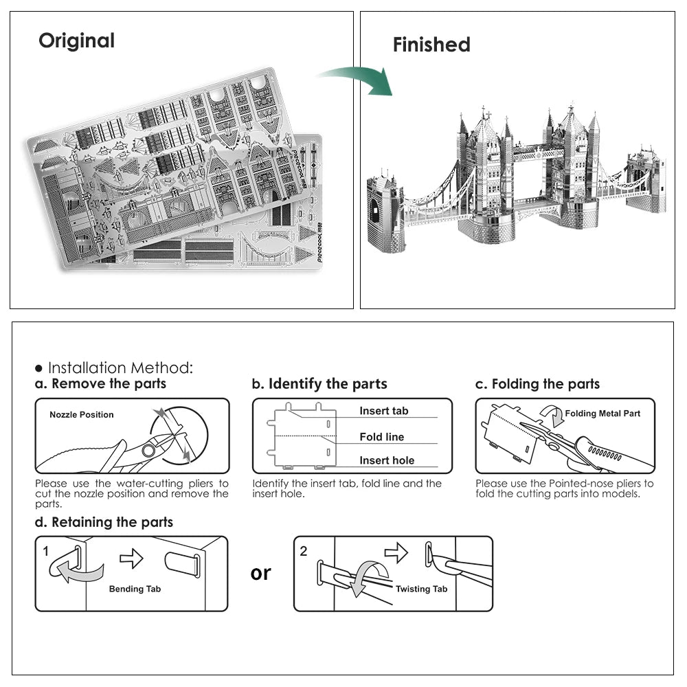 Piececool-rompecabezas de Metal 3D para adultos, rompecabezas de puente de La Torre de Londres, Kits de construcción de modelos