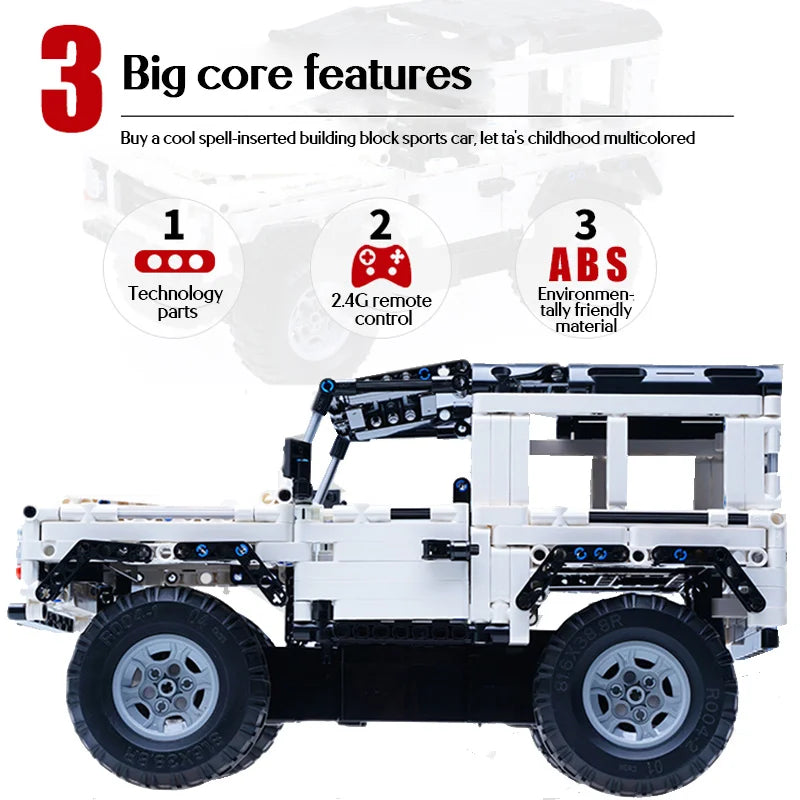 Cada-bloques de construcción de coche a Control remoto para niños, juguete de ladrillos para armar coche SUV de ciudad, serie Defender