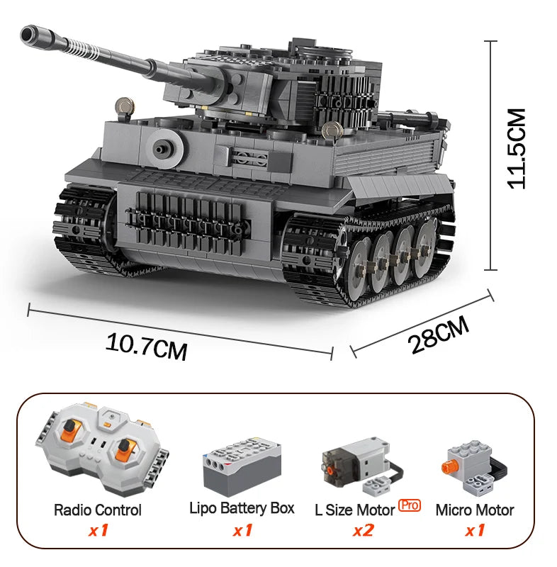 Cada 925 Uds ciudad Control remoto Ww2 ejército militar tigre tanque de bloques de construcción ladrillos RC vehículo