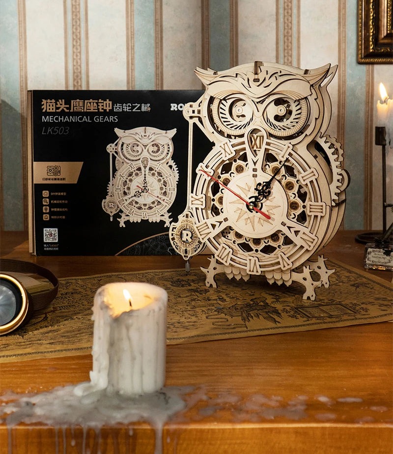 Robotime: rompecabezas 3D de madera con forma de reloj de búho, juego de construcción, juguetes