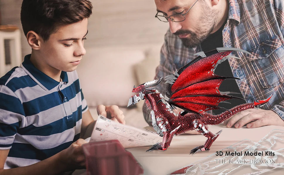 Piececool-rompecabezas de Metal 3D para adultos, rompecabezas de dragón negro
