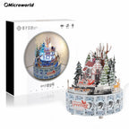 Microworld-rompecabezas de Metal 3D con tema de invierno, caja de música giratoria, Kits de modelos, rompecabezas DIY