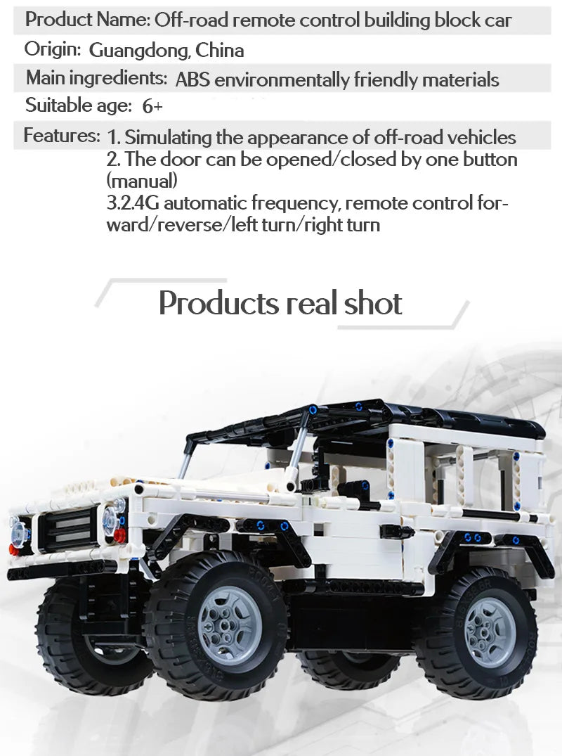 Cada-bloques de construcción de coche a Control remoto para niños, juguete de ladrillos para armar coche SUV de ciudad, serie Defender