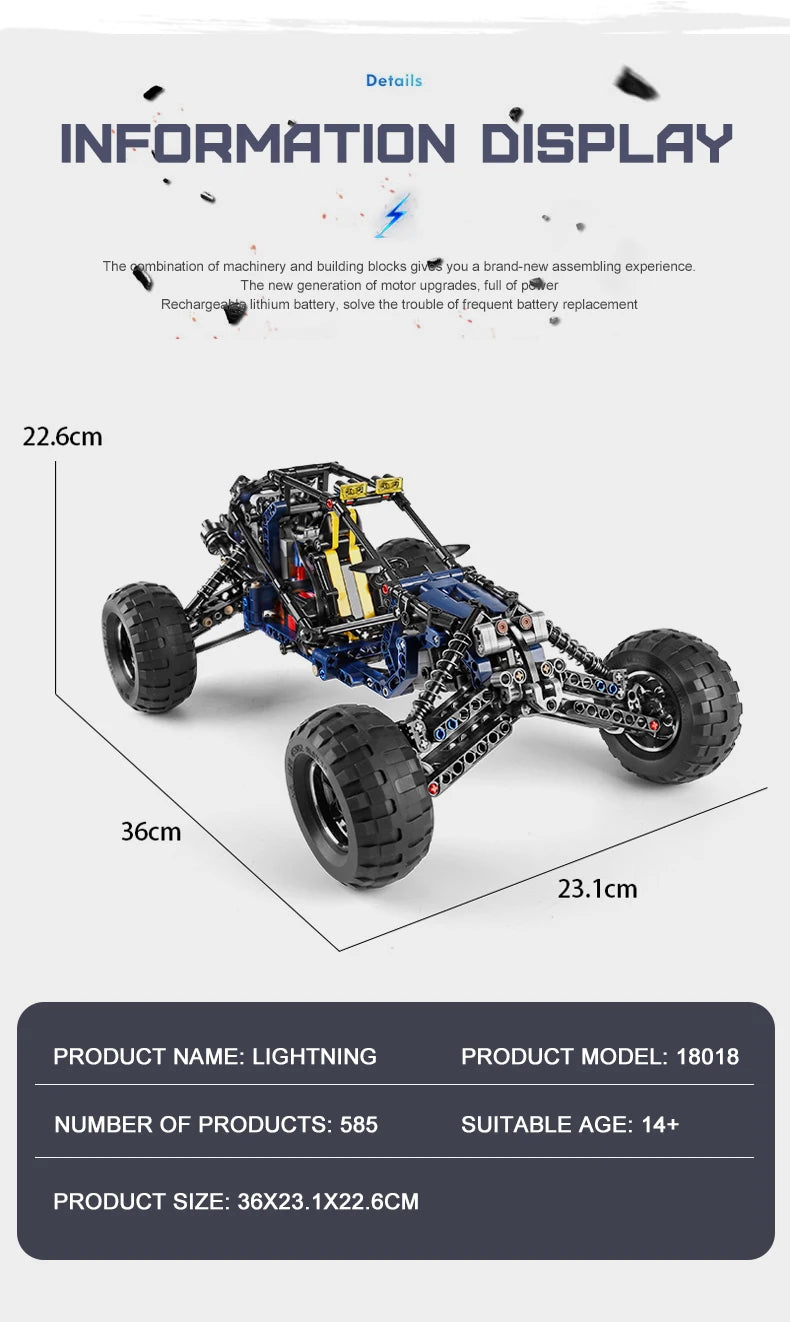 MOLD KING 18018 coche de escalada técnico MOC-3028 Lightning APP Control remoto coche modelo ladrillos