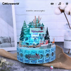 Microworld-rompecabezas de Metal 3D con tema de invierno, caja de música giratoria, Kits de modelos, rompecabezas DIY