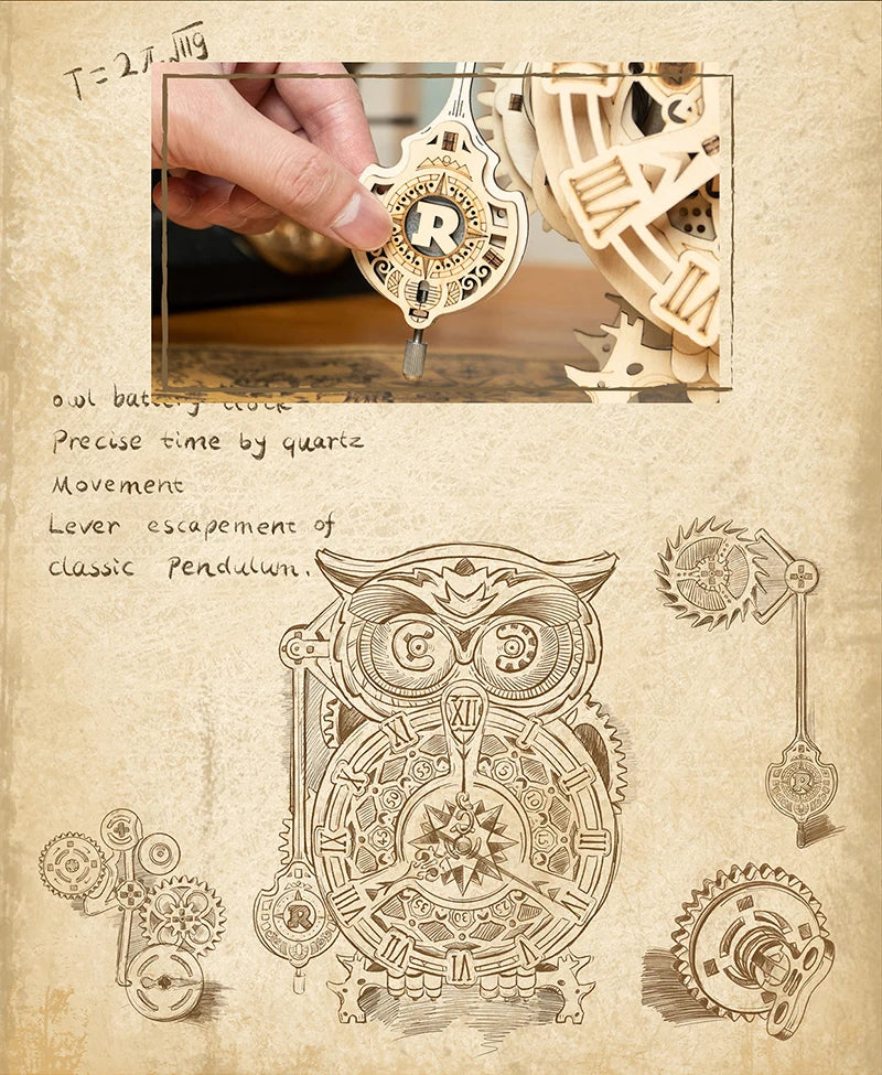 Robotime: rompecabezas 3D de madera con forma de reloj de búho, juego de construcción, juguetes