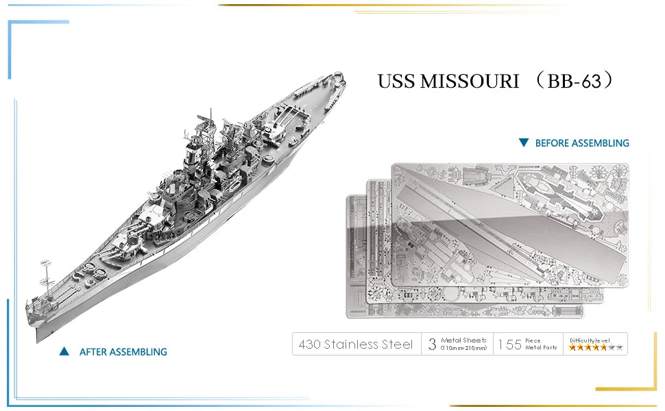 Piececool-rompecabezas de Metal 3D, acorazado de Missouri