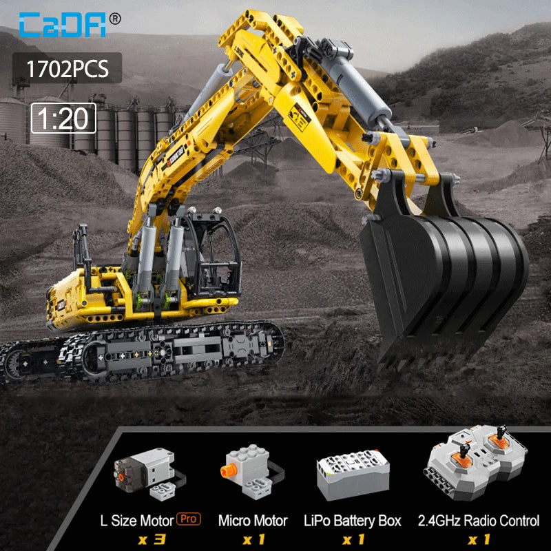 Cada 1702 Uds 1:20 ciudad coche de ingeniería con Control remoto DIY modelo de bloques de construcción RC excavadora ladrillos