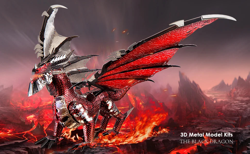 Piececool-rompecabezas de Metal 3D para adultos, rompecabezas de dragón negro