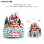 Microworld-rompecabezas de Metal 3D con tema de invierno, caja de música giratoria, Kits de modelos, rompecabezas DIY