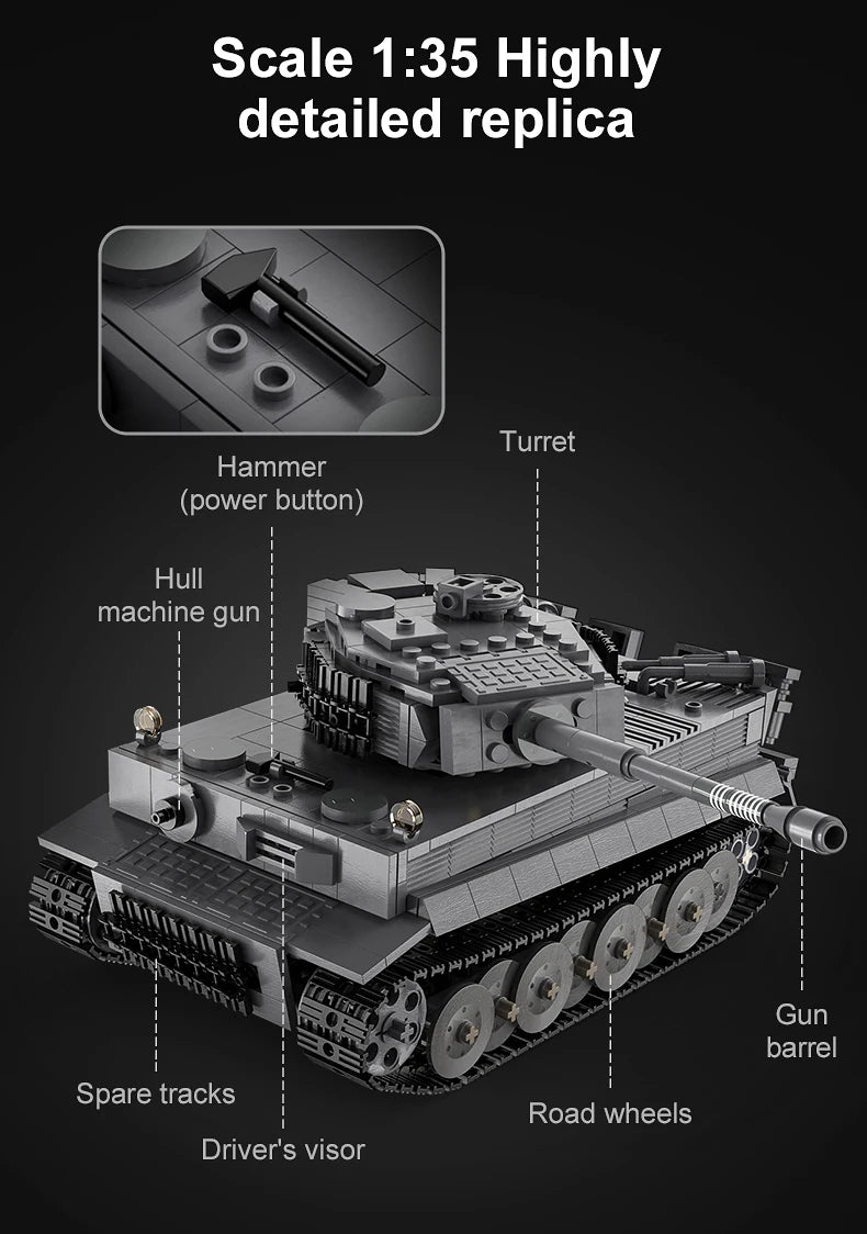 Cada 925 Uds ciudad Control remoto Ww2 ejército militar tigre tanque de bloques de construcción ladrillos RC vehículo