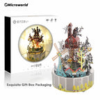 Microworld-rompecabezas de Metal 3D con tema de bosque, caja de música giratoria, modelo DIY con Kits de luces LED
