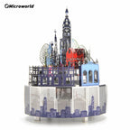 Microworld-rompecabezas de Metal 3D con tema de invierno, caja de música giratoria, Kits de modelos, rompecabezas DIY