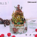 Microworld-rompecabezas de Metal 3D con tema de bosque, caja de música giratoria, modelo DIY con Kits de luces LED