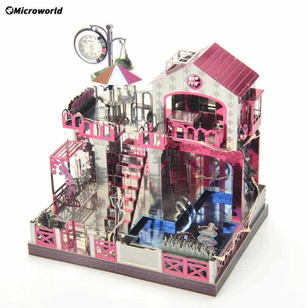Microworld-rompecabezas de Metal 3D con tema de invierno, caja de música giratoria, Kits de modelos, rompecabezas DIY