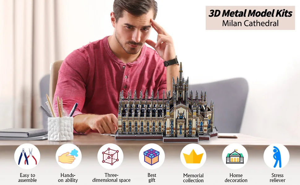 Microworld-rompecabezas de Metal 3D, Kits de modelos de construcción de catedral de Milán