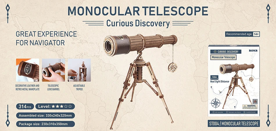 Robotime ROKR telescopio Monocular 3D juego de rompecabezas de madera juguetes de montaje para niños adolescentes adultos regalo de cumpleaños