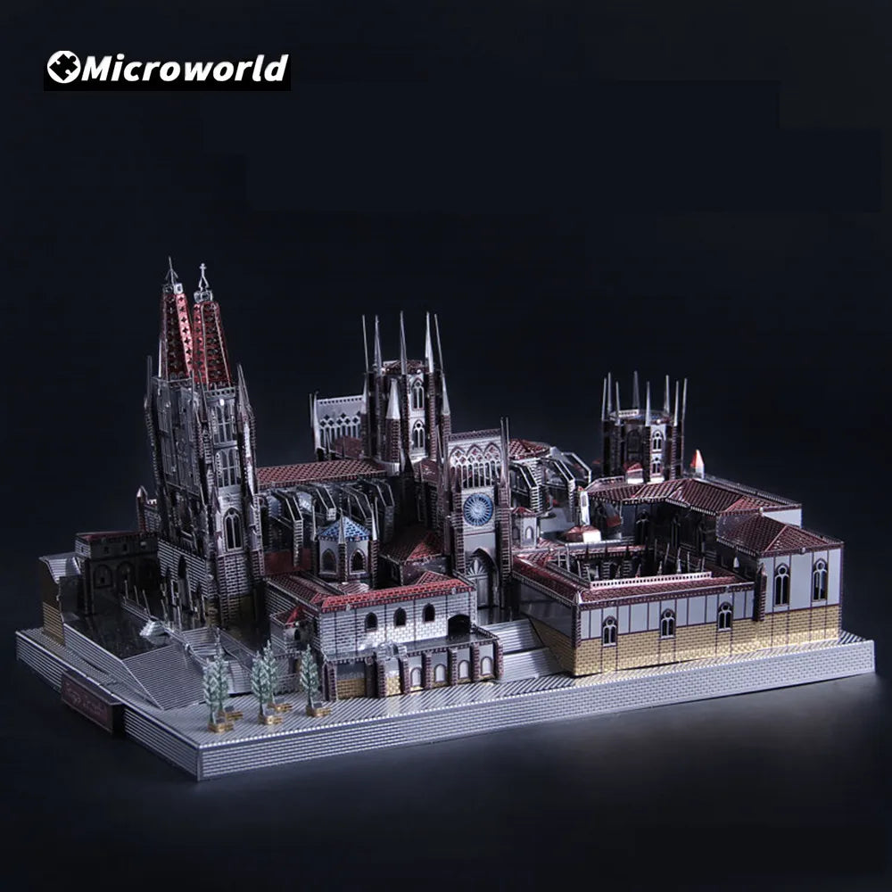 Microworld-rompecabezas de Metal 3D, modelo de construcción de Catedral de Burgos español, Kits de ensamblaje, rompecabezas educativo de corte láser