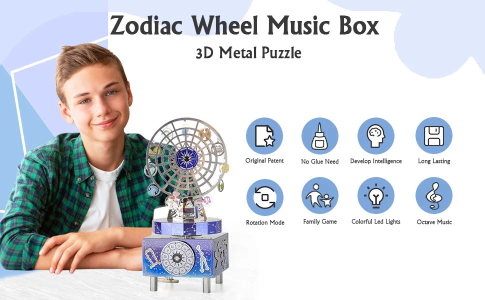 Microworld rompecabezas 3D regalo constelación amor tema caja de música giratoria Kits DIY rompecabezas