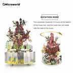 Microworld-rompecabezas de Metal 3D con tema de bosque, caja de música giratoria, modelo DIY con Kits de luces LED