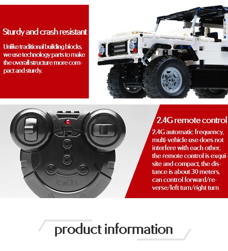 Cada-bloques de construcción de coche a Control remoto para niños, juguete de ladrillos para armar coche SUV de ciudad, serie Defender