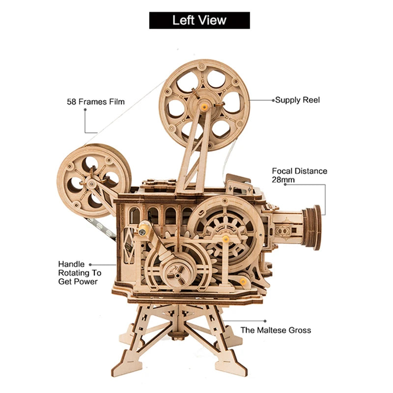 Robotime ROKR-proyector de manivela, Vitascopio de película clásica, rompecabezas de madera 3D, modelo de juguete de construcción para niños y adultos LK601