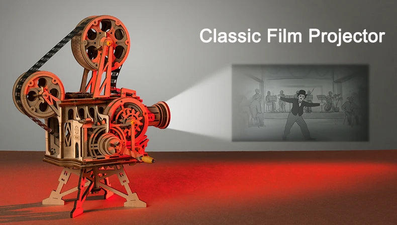 Robotime ROKR-proyector de manivela, Vitascopio de película clásica, rompecabezas de madera 3D, modelo de juguete de construcción para niños y adultos LK601