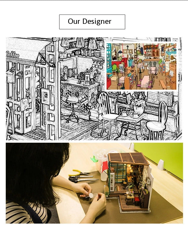 Robotime-casa de muñecas artística, Kits de casa en miniatura DIY, Mini casa de muñecas con muebles, juguetes de café de Simon para niños, regalo para niñas DG109