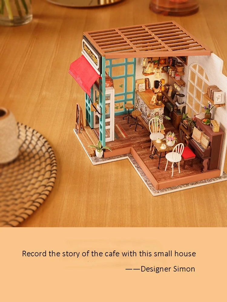 Robotime-casa de muñecas artística, Kits de casa en miniatura DIY, Mini casa de muñecas con muebles, juguetes de café de Simon para niños, regalo para niñas DG109