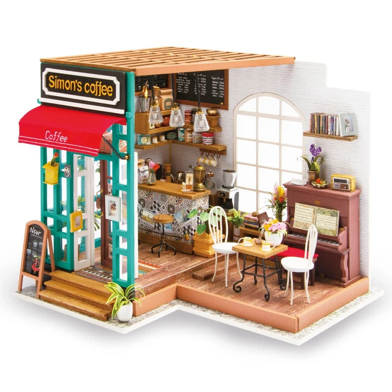 Robotime-casa de muñecas artística, Kits de casa en miniatura DIY, Mini casa de muñecas con muebles, juguetes de café de Simon para niños, regalo para niñas DG109