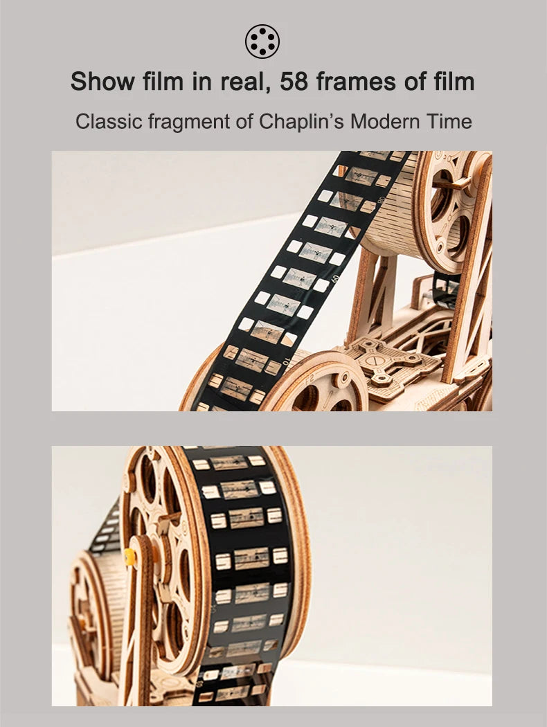 Robotime ROKR-proyector de manivela, Vitascopio de película clásica, rompecabezas de madera 3D, modelo de juguete de construcción para niños y adultos LK601