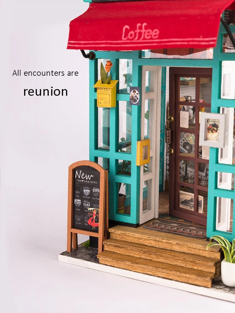 Robotime-casa de muñecas artística, Kits de casa en miniatura DIY, Mini casa de muñecas con muebles, juguetes de café de Simon para niños, regalo para niñas DG109