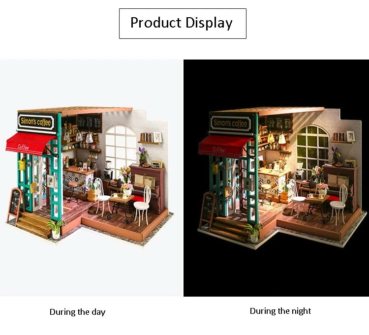 Robotime-casa de muñecas artística, Kits de casa en miniatura DIY, Mini casa de muñecas con muebles, juguetes de café de Simon para niños, regalo para niñas DG109