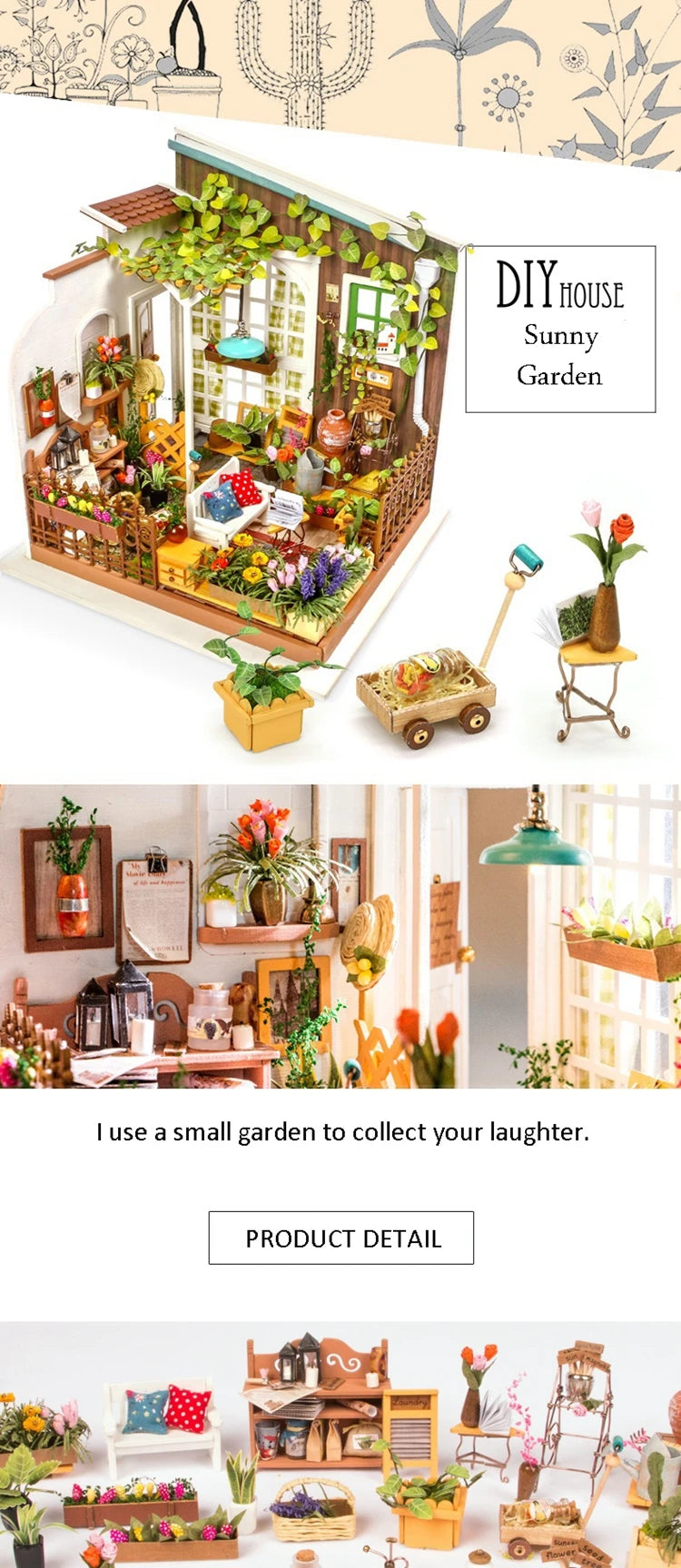 Robotime-jardín de Miller en miniatura para niños, casa de muñecas de madera con muebles, juguetes para niños, los mejores regalos para niñas