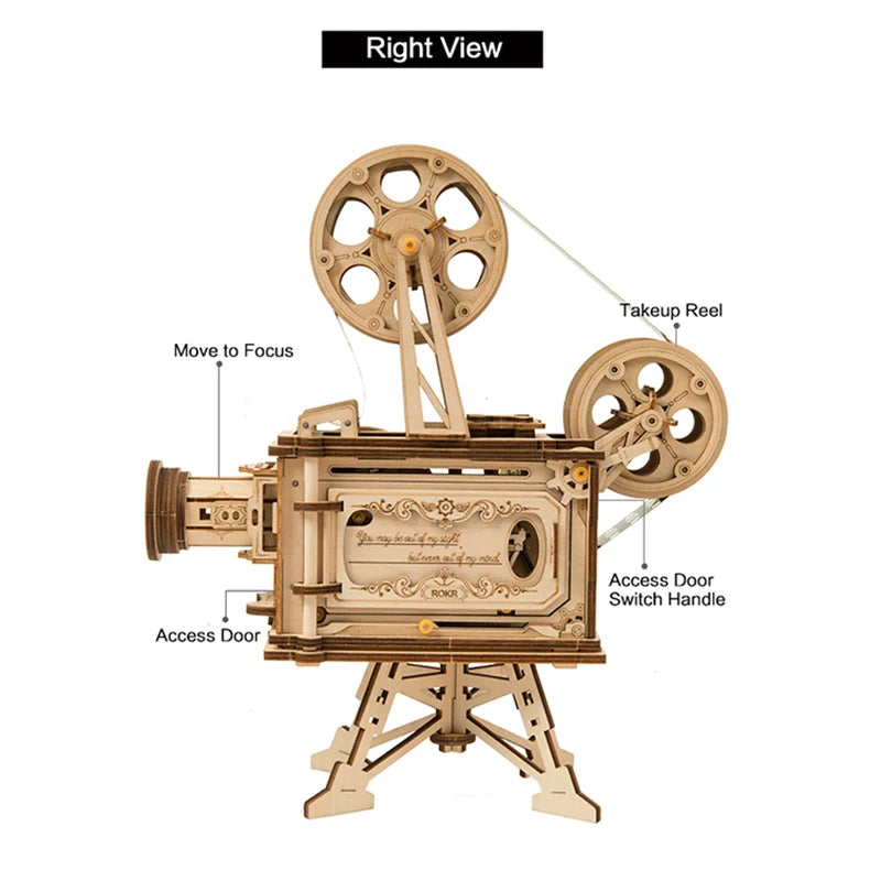 Robotime ROKR-proyector de manivela, Vitascopio de película clásica, rompecabezas de madera 3D, modelo de juguete de construcción para niños y adultos LK601