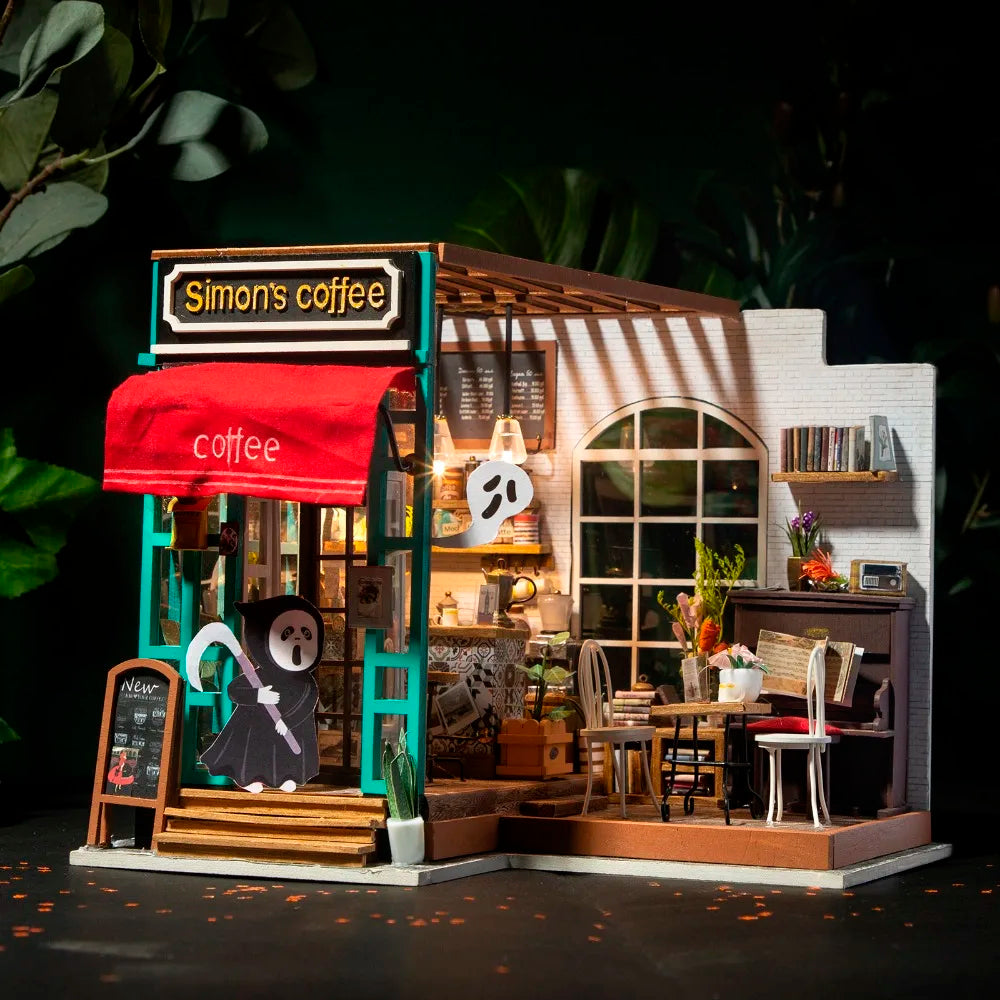 Robotime-casa de muñecas artística, Kits de casa en miniatura DIY, Mini casa de muñecas con muebles, juguetes de café de Simon para niños, regalo para niñas DG109