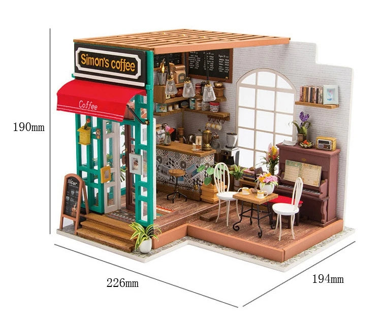 Robotime-casa de muñecas artística, Kits de casa en miniatura DIY, Mini casa de muñecas con muebles, juguetes de café de Simon para niños, regalo para niñas DG109