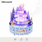 Microworld-rompecabezas de Metal 3D con tema de invierno, caja de música giratoria, Kits de modelos, rompecabezas DIY