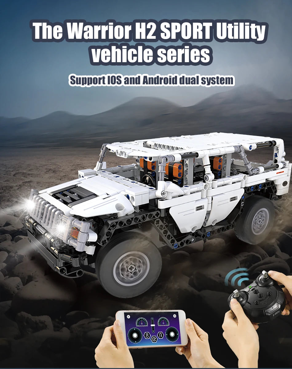 Cada 575 Uds Warrior H2 coche de Control remoto LED bloques de construcción ciudad coche de carreras AWD SUV RC ladrillos