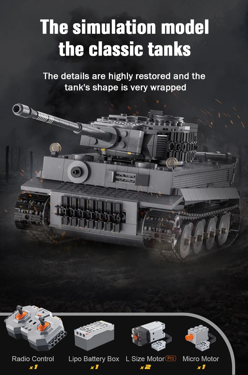 Cada 925 Uds ciudad Control remoto Ww2 ejército militar tigre tanque de bloques de construcción ladrillos RC vehículo