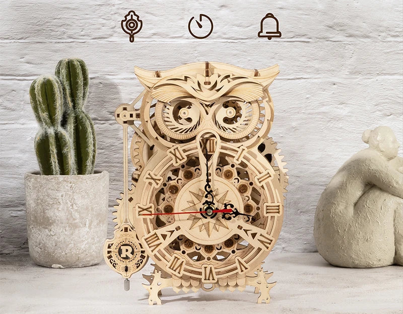 Robotime: rompecabezas 3D de madera con forma de reloj de búho, juego de construcción, juguetes