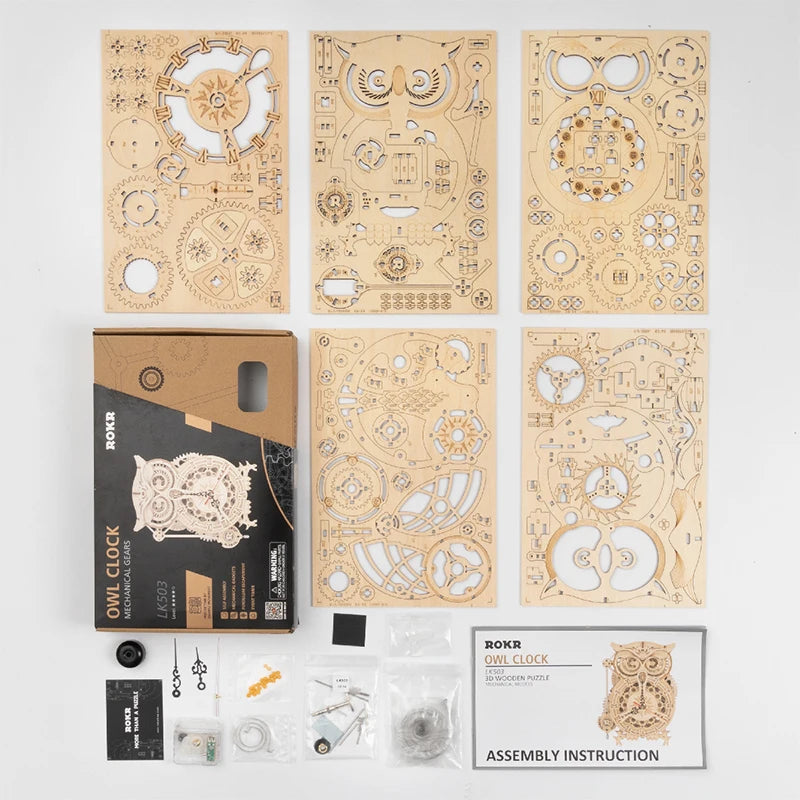 Robotime: rompecabezas 3D de madera con forma de reloj de búho, juego de construcción, juguetes