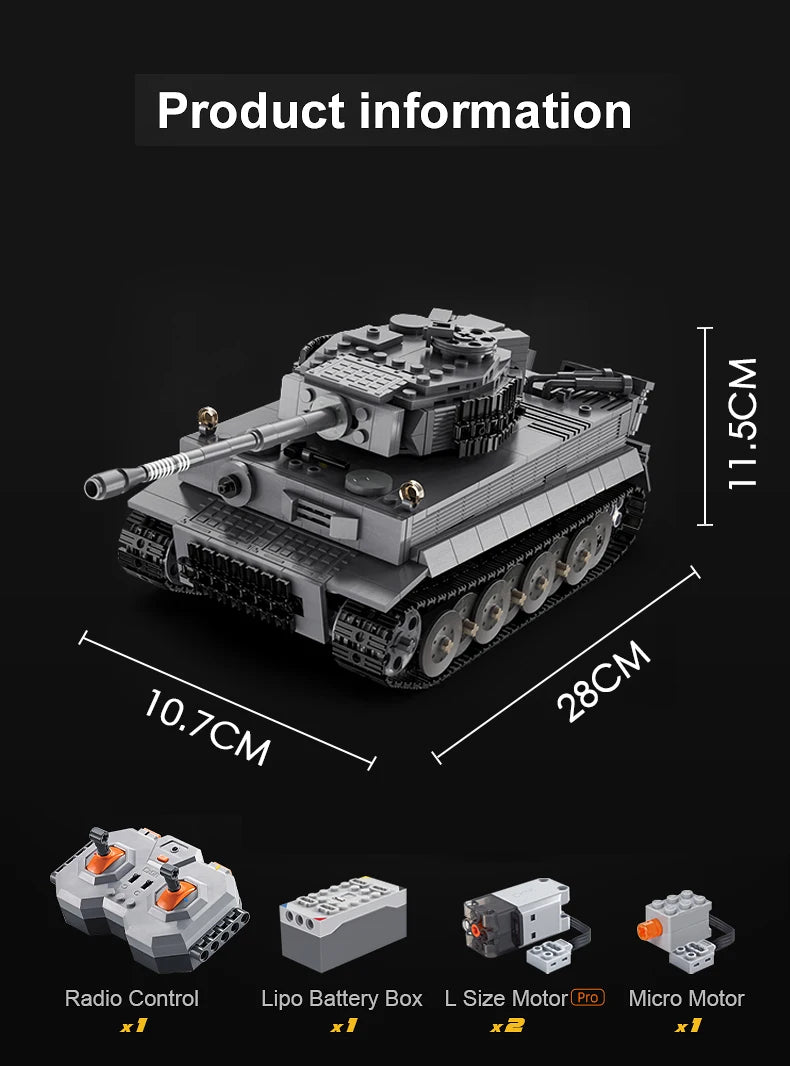Cada 925 Uds ciudad Control remoto Ww2 ejército militar tigre tanque de bloques de construcción ladrillos RC vehículo