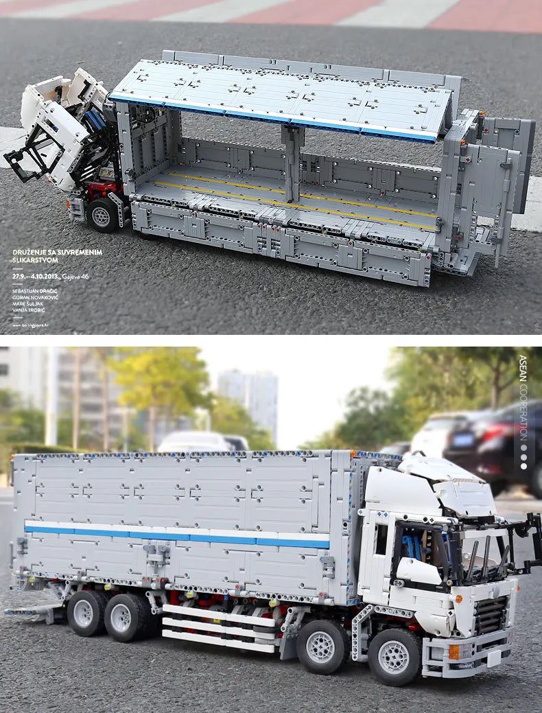 MOULD KING-construcción de un camión de juguete     contenedor, modelo ttra, bloques de construcción, MOC-1389