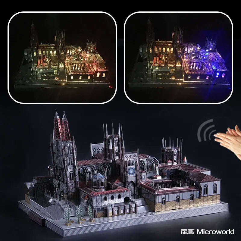 Microworld-rompecabezas de Metal 3D, modelo de construcción de Catedral de Burgos español, Kits de ensamblaje, rompecabezas educativo de corte láser