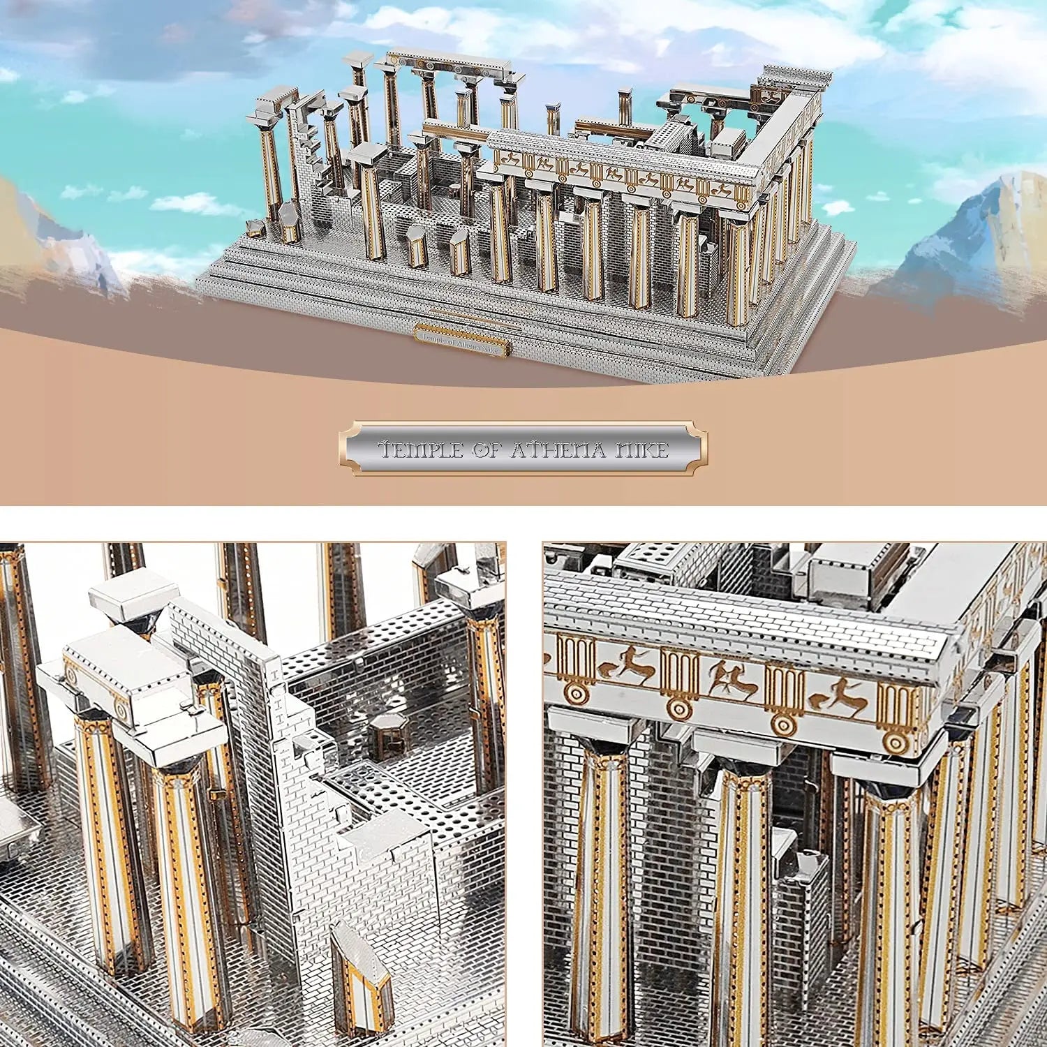 Microworld-juegos de rompecabezas de Metal 3D, Kits de modelos de construcción del templo de Atenea