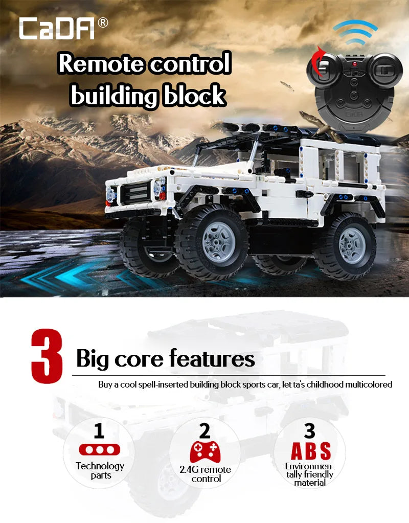Cada-bloques de construcción de coche a Control remoto para niños, juguete de ladrillos para armar coche SUV de ciudad, serie Defender