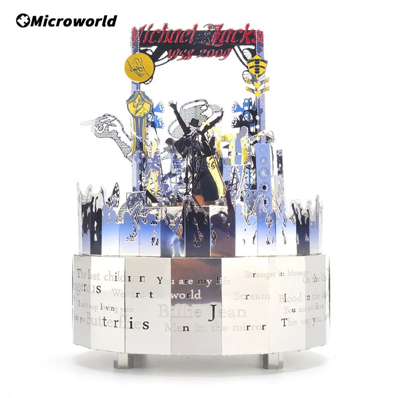 Microworld-rompecabezas de Metal 3D con tema de invierno, caja de música giratoria, Kits de modelos, rompecabezas DIY